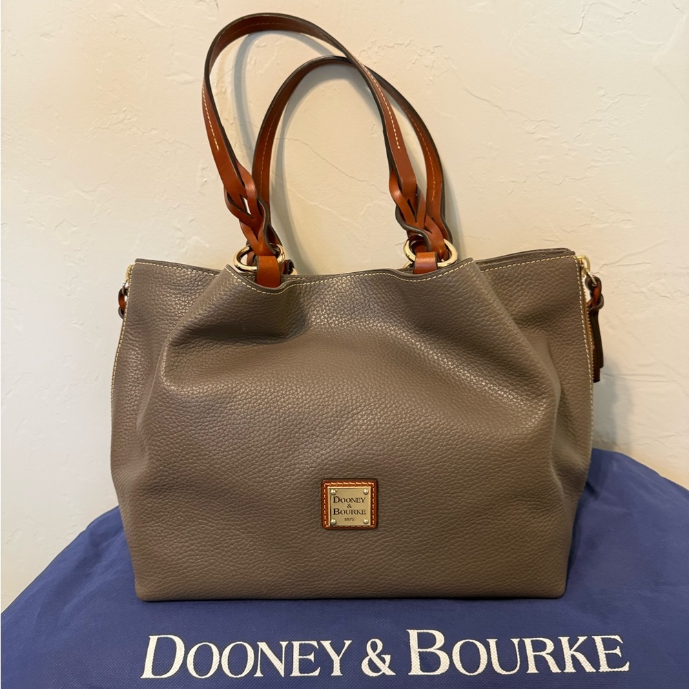 Dooney & Bourke Taupe Leather Tote with Tan Handles